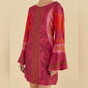 FARM Rio Vibrant Pink and Orange Floral Dress
